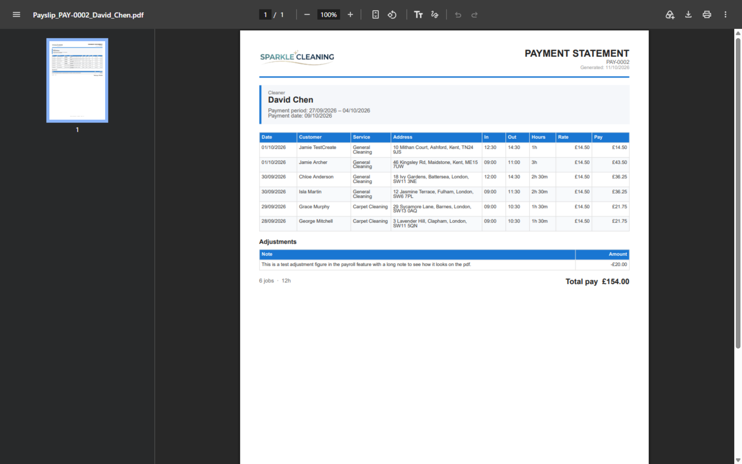 Screenshot of Payroll — Payroll history