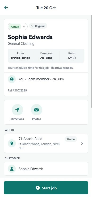 Screenshot of Cleaner dashboard — Job details