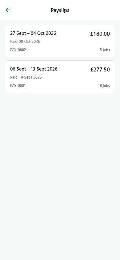 Screenshot of Cleaner dashboard — Payslips