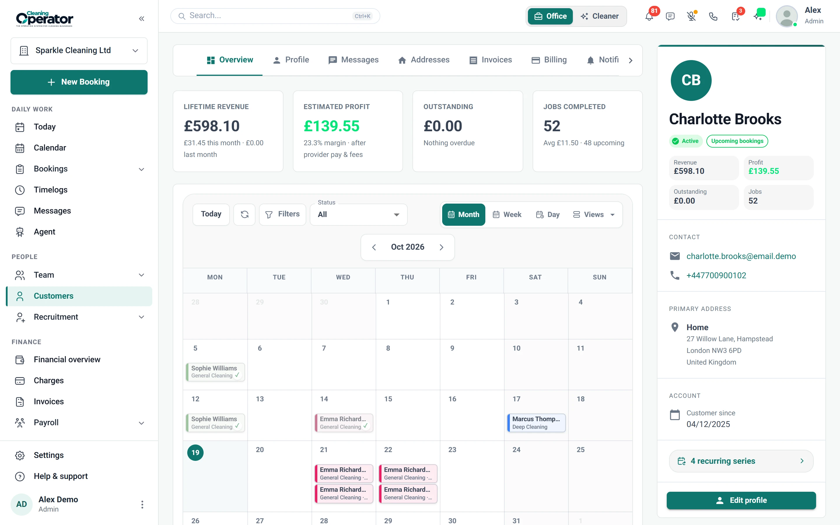 Screenshot of Customers — Customer profile
